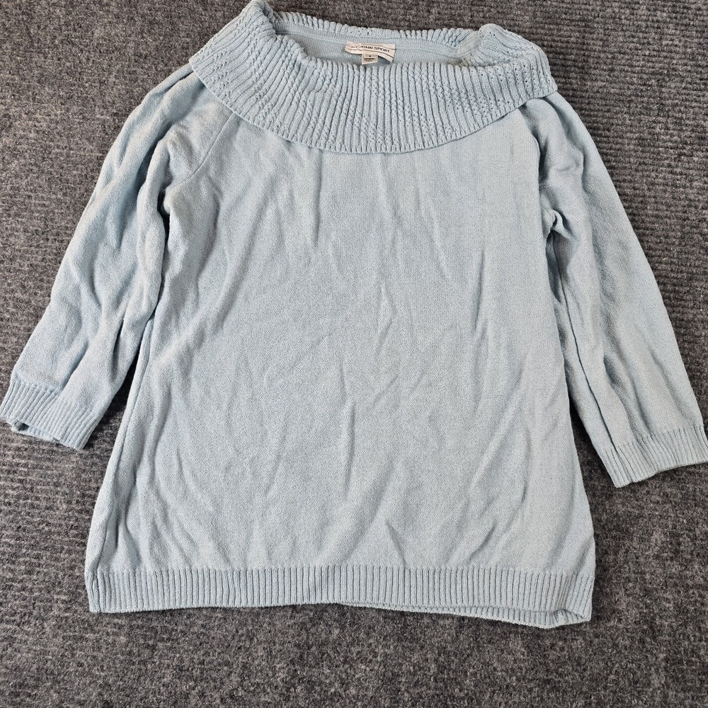 St John Sport Sweater Womens Small Light Blue Knit Boat Neck 3/4 Sleeve Pullover